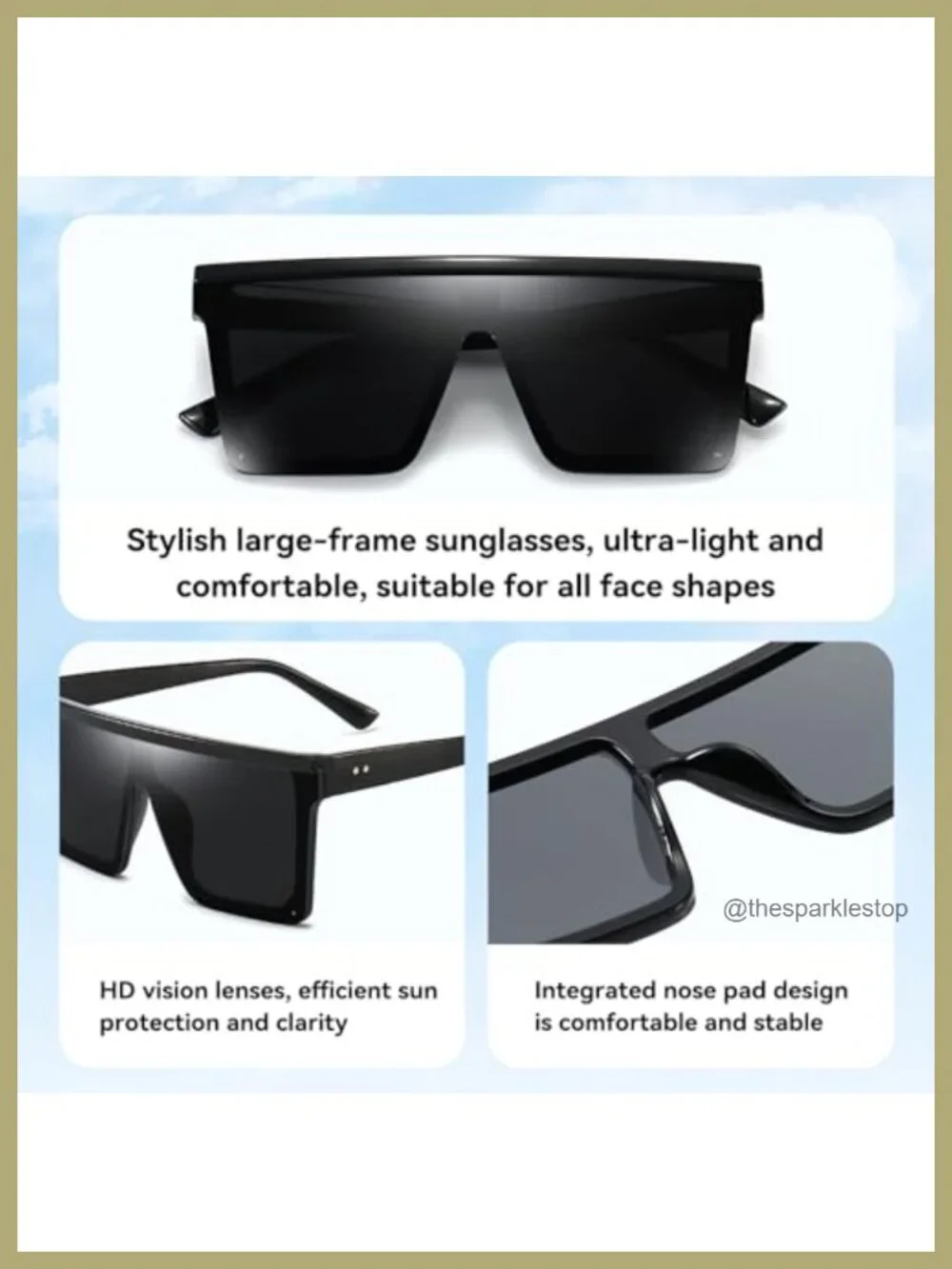 Oversized Square Sunglasses UV400 Protection Metal Frame